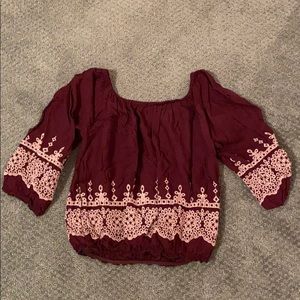 Japana small maroon off the shoulder crop top